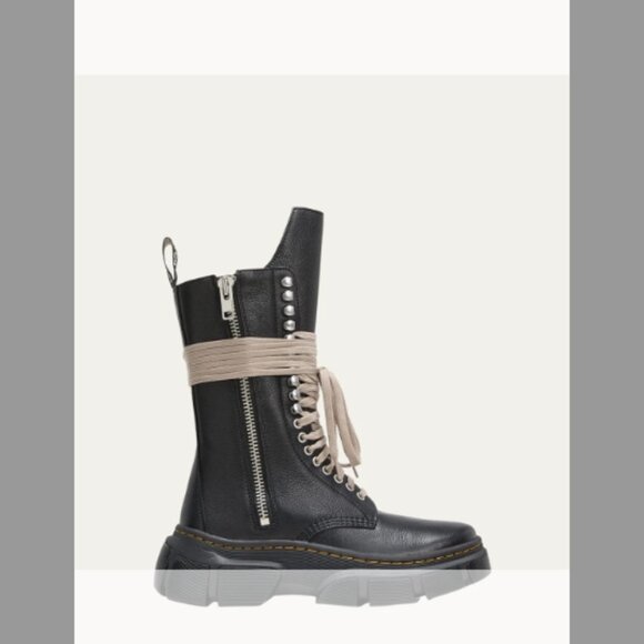 Dr. Martens x Rick Owens x Dr. Martens Leather Jumbo Lace Mid Combat Boots (11B) - Picture 1 of 9